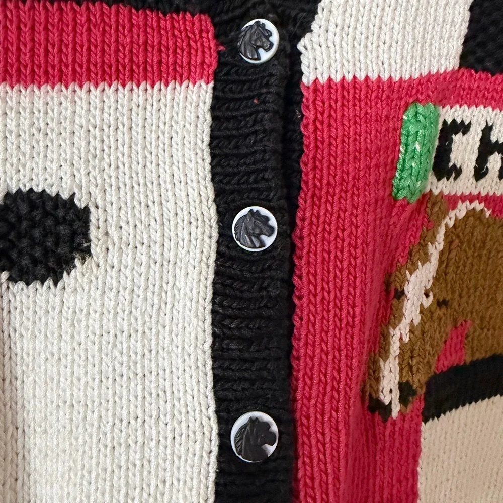 VINTAGE‎ BEREK hand knit horse equestrian button front cardigan sweater - Picture 3 of 11